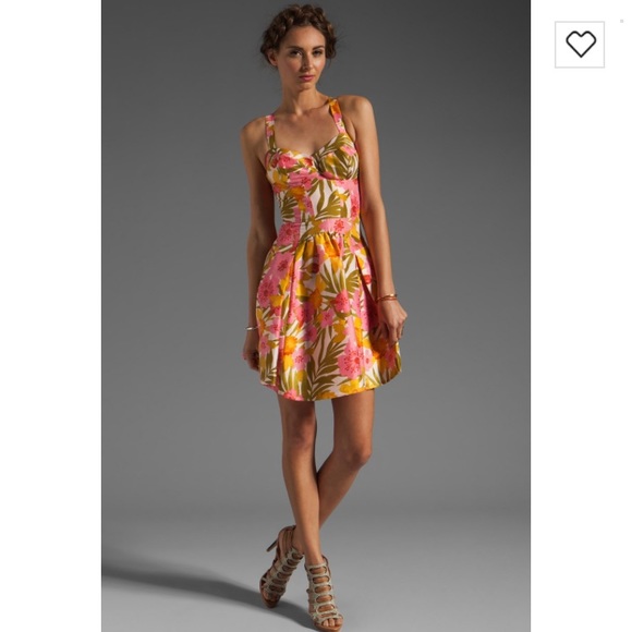 NWOT Silk fit and flare dress in tropic print - Picture 2 of 8